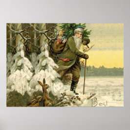 Santa Claus Vintager antiker Weihnachtsbaum Poster
