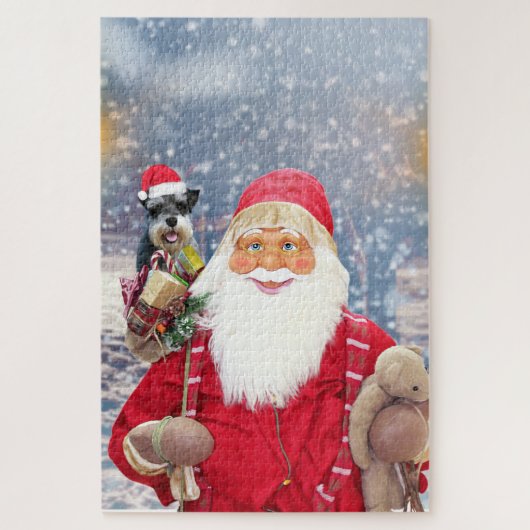 Santa Claus w Christmas Miniature Schnauzer Dog Puzzle (Vertikal)