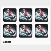 Santa Claus Wasserski in einer festlichen Winterla Quadratischer Aufkleber (Blatt)