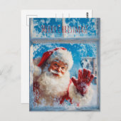 Santa Claus waving cheerfully from a snowy window Postkarte (Vorne/Hinten)
