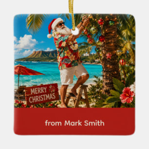 Santa Claus Weihnachten am Strand Keramikornament