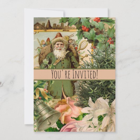 Santa Claus Weihnachten Antike Schöne Kunst Einladung (Vorderseite)