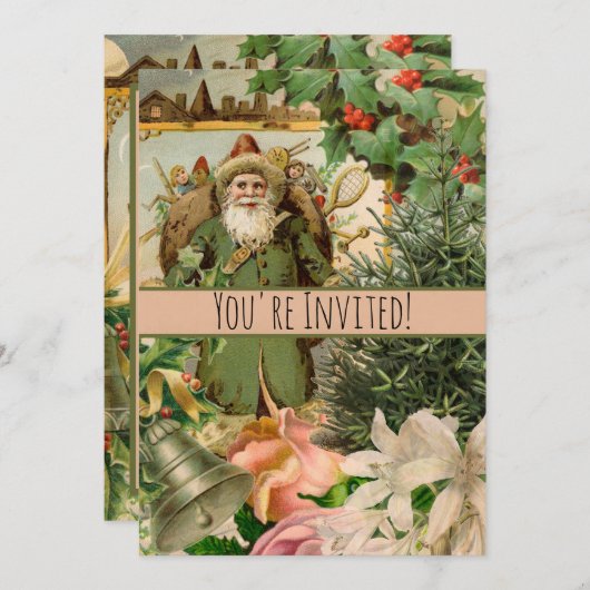 Santa Claus Weihnachten Antike Schöne Kunst Einladung (Vorne/Hinten)