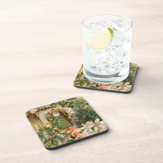 Santa Claus Weihnachten Antike Schöne Kunst Getränkeuntersetzer (Rechte Seite)