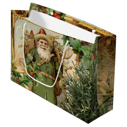 Santa Claus Weihnachten Antike Schöne Kunst Große Geschenktüte (Vorderseite Schrägansicht)