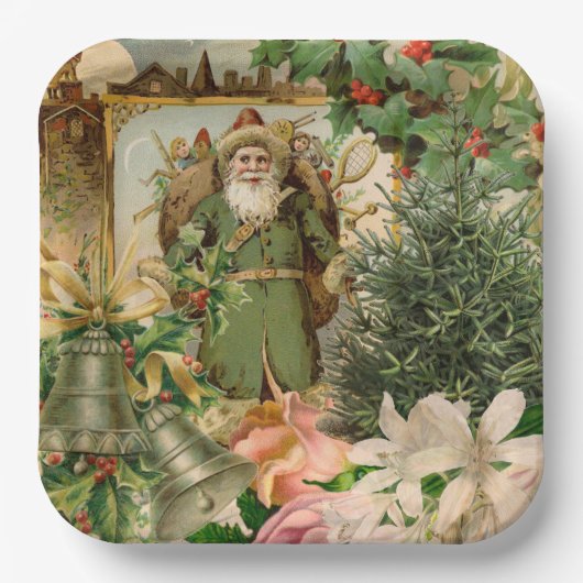 Santa Claus Weihnachten Antike Schöne Kunst Pappteller (Vorderseite)