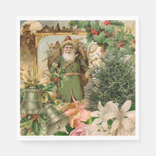 Santa Claus Weihnachten Antike Schöne Kunst Serviette (Vorderseite)