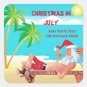 Santa Claus Weihnachten im Juli Sommerparty Quadratischer Aufkleber