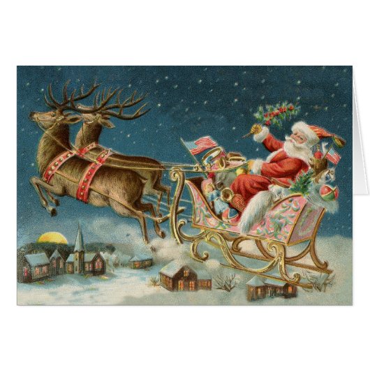 Santa Claus Weihnachts Antique Sleigh Rentier (Vorderseite (Horizontal))