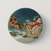 Santa Claus Weihnachts Antique Sleigh Rentier Button (Vorderseite)