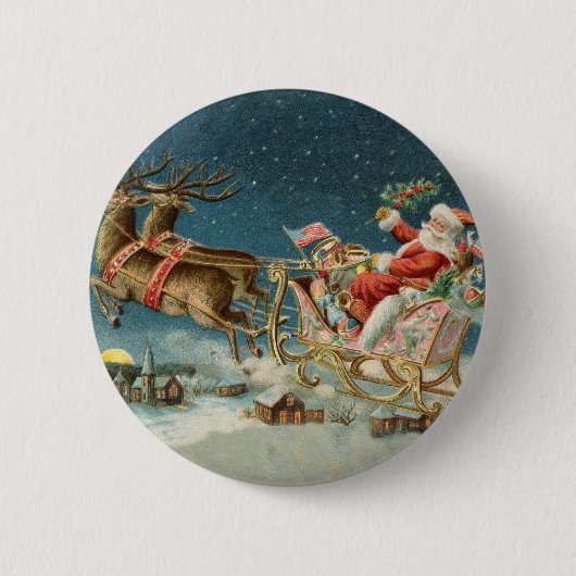 Santa Claus Weihnachts Antique Sleigh Rentier Button (Vorderseite)