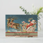 Santa Claus Weihnachts Antique Sleigh Rentier Einladung (Stehend Vorderseite)