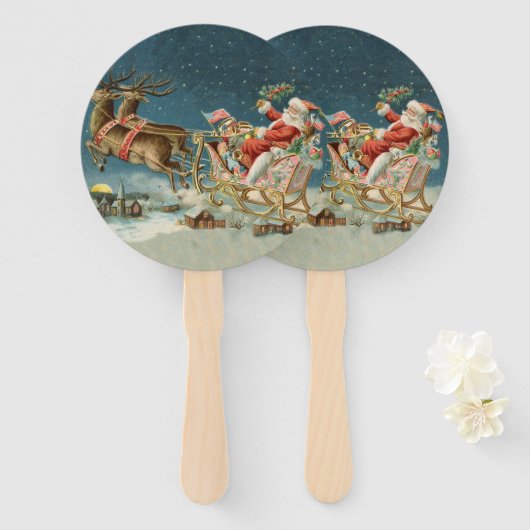 Santa Claus Weihnachts Antique Sleigh Rentier Fächer (Vorne und Hinten)