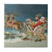Santa Claus Weihnachts Antique Sleigh Rentier Fliese (Vorderseite)