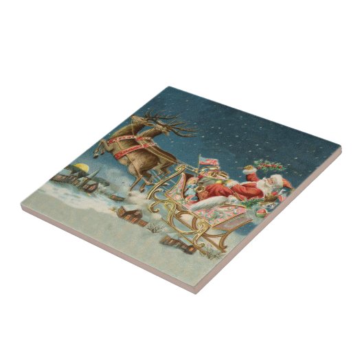 Santa Claus Weihnachts Antique Sleigh Rentier Fliese (Seite)