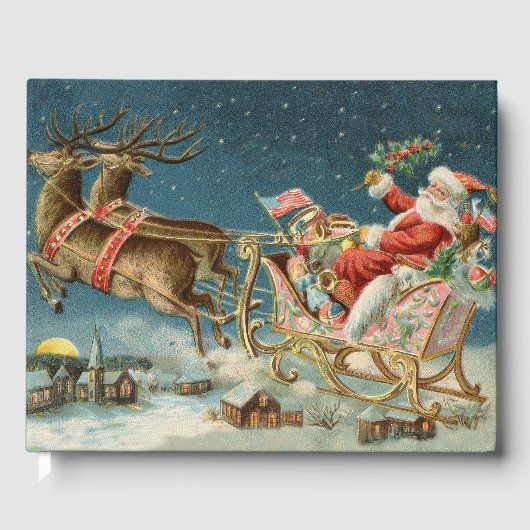 Santa Claus Weihnachts Antique Sleigh Rentier Gästebuch (Vorderseite)