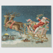 Santa Claus Weihnachts Antique Sleigh Rentier Geschenkpapier (Flach)