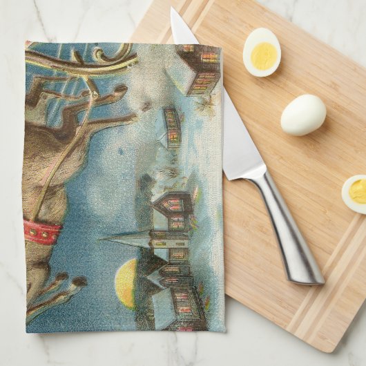 Santa Claus Weihnachts Antique Sleigh Rentier Geschirrtuch (Viertel Falte)