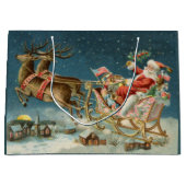 Santa Claus Weihnachts Antique Sleigh Rentier Große Geschenktüte (Vorderseite)