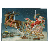 Santa Claus Weihnachts Antique Sleigh Rentier Große Geschenktüte (Rückseite)