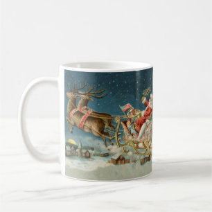 Santa Claus Weihnachts Antique Sleigh Rentier Kaffeetasse