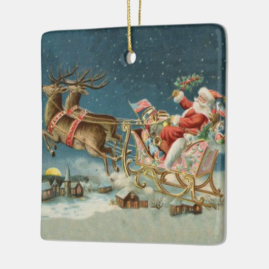 Santa Claus Weihnachts Antique Sleigh Rentier Keramikornament (Links)