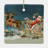 Santa Claus Weihnachts Antique Sleigh Rentier Keramikornament (Rückseite)
