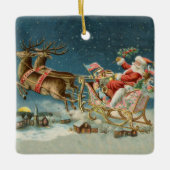 Santa Claus Weihnachts Antique Sleigh Rentier Keramikornament (Vorderseite)
