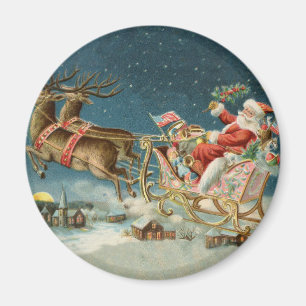 Santa Claus Weihnachts Antique Sleigh Rentier Magnet