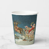 Santa Claus Weihnachts Antique Sleigh Rentier Pappbecher (Rückseite)