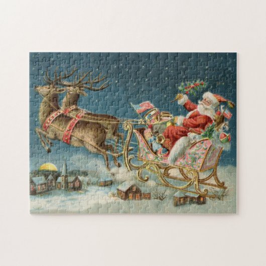 Santa Claus Weihnachts Antique Sleigh Rentier Puzzle (Horizontal)