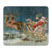 Santa Claus Weihnachts Antique Sleigh Rentier Schneidebrett (Vorderseite)
