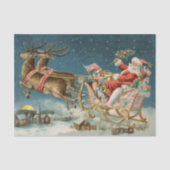 Santa Claus Weihnachts Antique Sleigh Rentier Seidenpapier (Vorderseite)