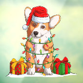 Santa Claus Welsh Corgi wrammelte in Weihnachtslic Fensteraufkleber (Blatt 3)