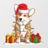 Santa Claus Welsh Corgi wrammelte in Weihnachtslic Fensteraufkleber (Blatt)