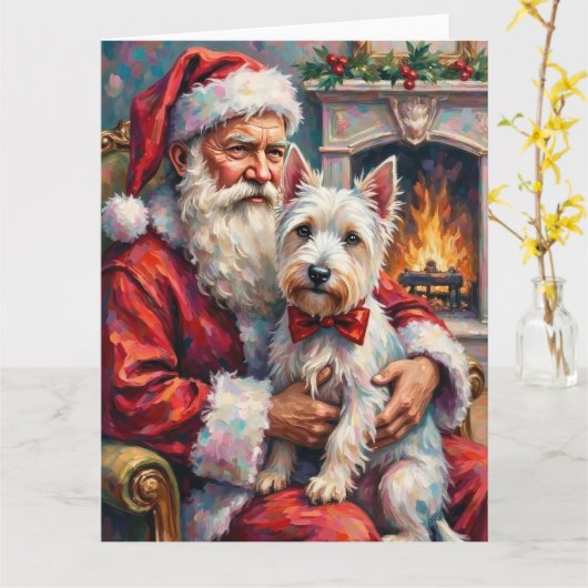 Santa Claus West Highland White Terrier Christmas Karte (Gelbe Blume)