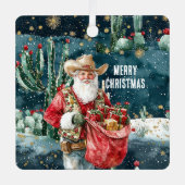 Santa Claus Western Cowboy Christmas Ornament Aus Metall (Vorderseite)