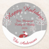 Santa Claus White Trees Rote Ornamente Schnee Unte Runder Pappuntersetzer (Vorderseite)