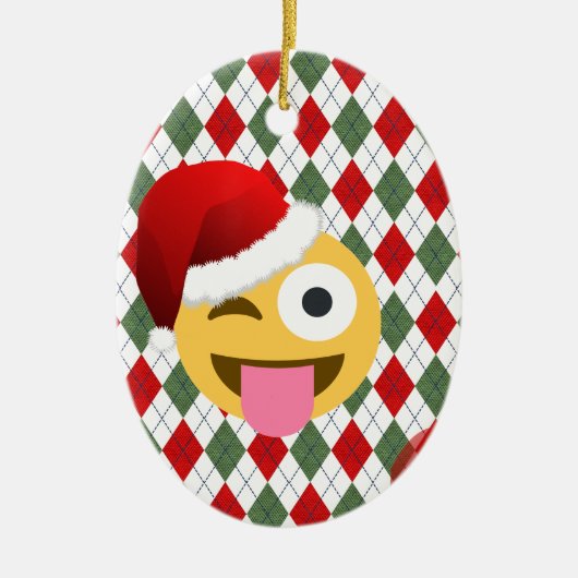 santa claus wink emoji keramik ornament (Vorne)