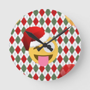 santa claus wink emoji runde wanduhr