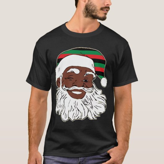 Santa Claus Winking Christmas Pan Afrikanischer Fl T-Shirt (Vorderseite)