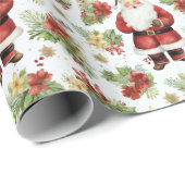 Santa Claus Winter Berries Moderne Weihnachten Geschenkpapier (Rolleneckpunkt)