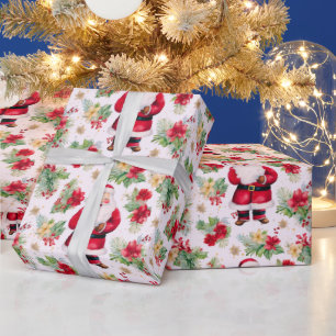 Santa Claus Winter Berries Moderne Weihnachten Geschenkpapier