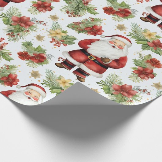 Santa Claus Winter Berries Moderne Weihnachten Geschenkpapier (Ecke)
