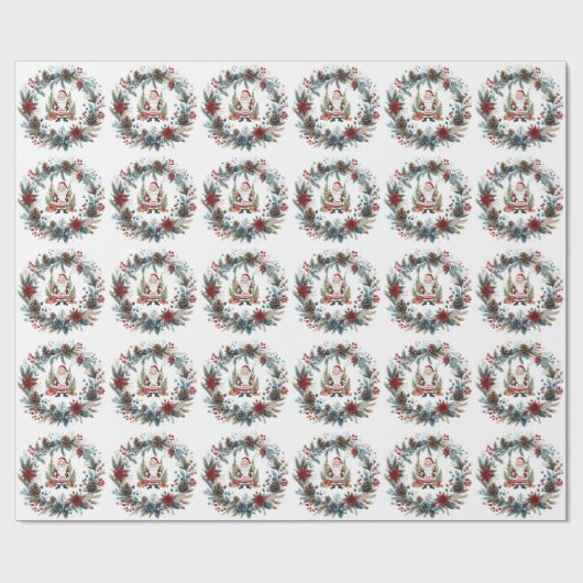 Santa Claus Winter Wreath Happy Holidays Geschenkpapier (Flach)