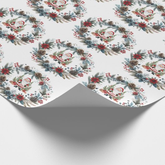 Santa Claus Winter Wreath Happy Holidays Geschenkpapier (Ecke)