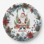 Santa Claus Winter Wreath Happy Holidays Pappteller (Vorderseite)