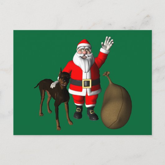 Santa Claus With Doberman Pinscher Feiertagspostkarte (Vorderseite)