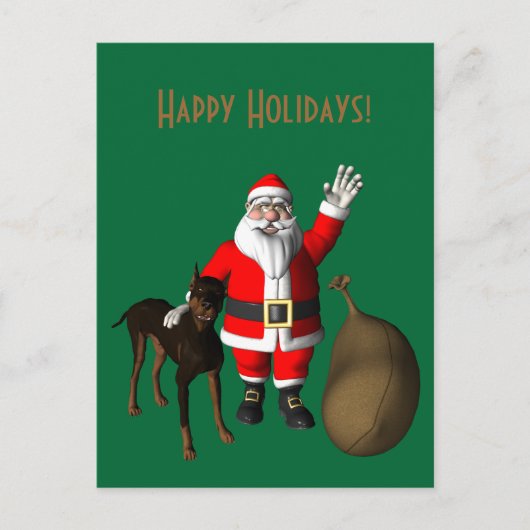Santa Claus With Doberman Pinscher Feiertagspostkarte (Vorderseite)