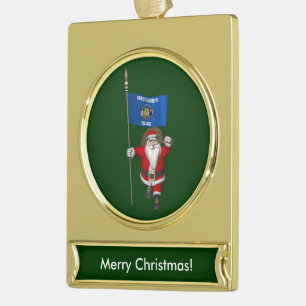 Santa Claus With Ensign Banner-Ornament Gold